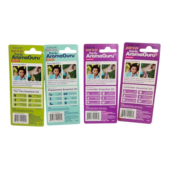 4 Pc Lot Aroma Guru Roll-On Aromatherapy - Scented Tea Tree Peppermint Lavender - Picture 8 of 8